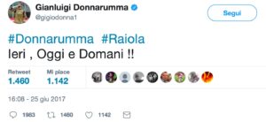 ''Donnarumma e Raiola. Ieri, oggi e domani'': il tweet del portiere