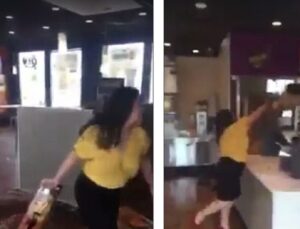 Versa a terra tanica di tè nel fast food e minaccia proprietario: "Non mi paghi abbastanza" VIDEO