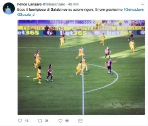 Genoa-Juventus, VAR flop: rigore contro Juve ma Galabinov era in fuorigioco
