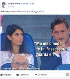 Francesco Totti e Virginia Raggi insieme in tribuna: è ironia sui social