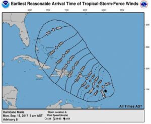 Uragano Maria cresce a forza 4 e si dirige sulla isole già colpite da Irma