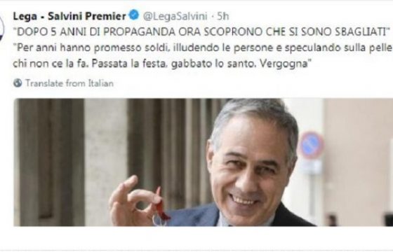 Reddito di cittadinanza, Lega retwitta Anzaldi del Pd che dice "M5S senza vergogna"