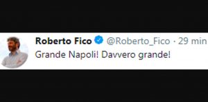 Juventus-Napoli, Roberto Fico (presidente Camera): "Grande Napoli, grande vittoria"