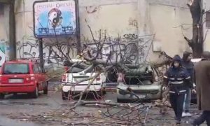 Auto distrutta a Roma per il maltempo
