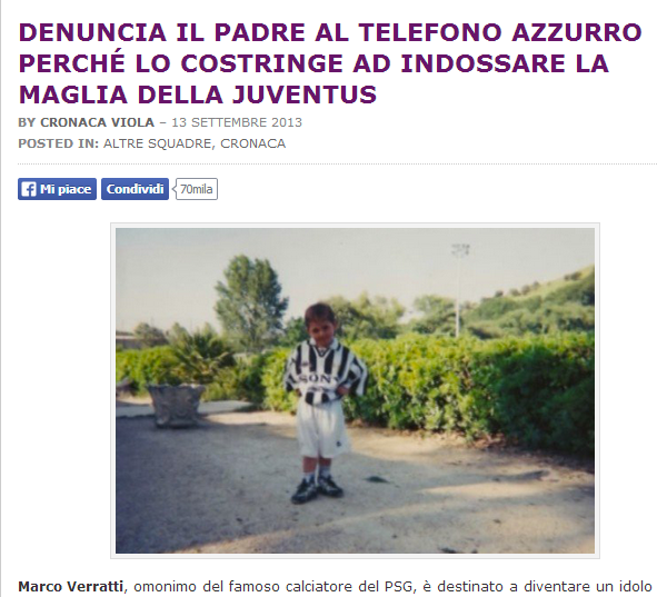Denuncia padre a Telefono Azzurro: era costretto ad indossare maglia Juventus (screenshot da Cronaca Viola)