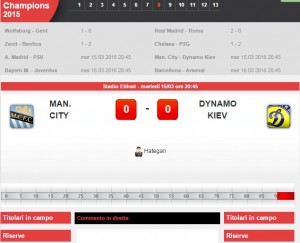 Manchester City-Dinamo Kiev: diretta live ottavi Champions
