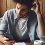 Ragazzo preoccupato guarda il telefono