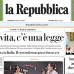 Repubblica, la prima pagina di oggi