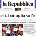 La Repubblica, la prima pagina di oggi
