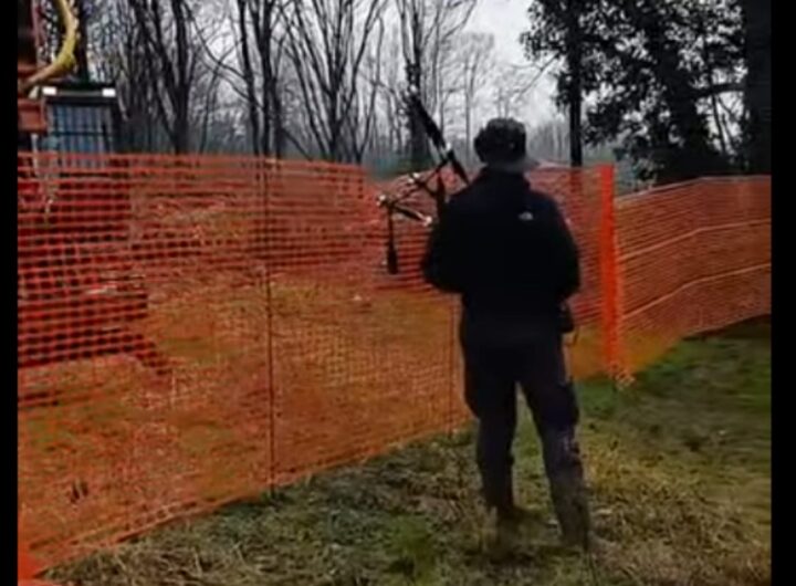 suona la cornamusa in segno di lutto per gli alberi abbattuti
