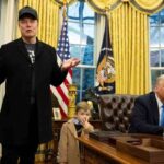 Elon Musk con il filgio e Donald Trump