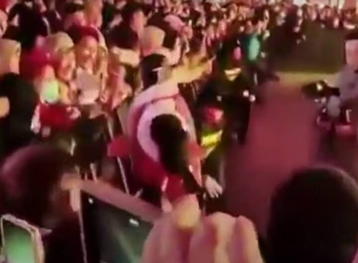 II momento in cui unrobot umanoide attacca una donna durante una fiera