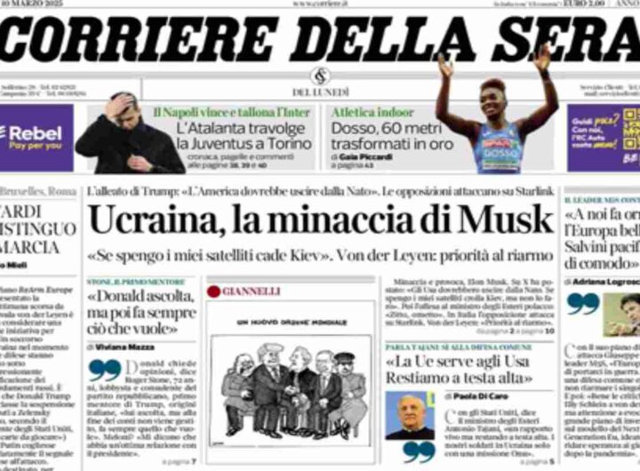 Il Corriere della Sera, la prima pagina di oggi