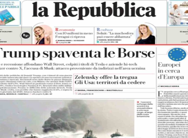 Repubblica, la prima pagina di oggi