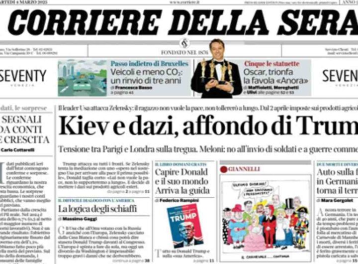 Il Corriere della Sera, la prima pagina di oggi