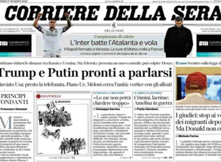 Il Corriere della Sera, la prima pagina di oggi