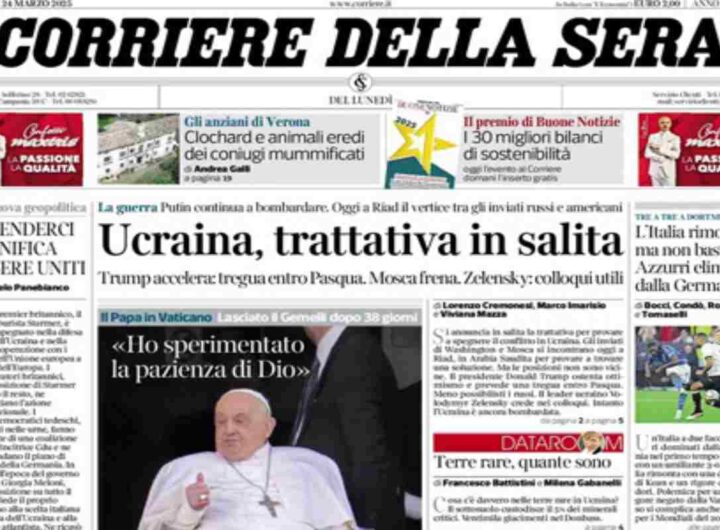 Il Corriere della Sera, la prima pagina di oggi