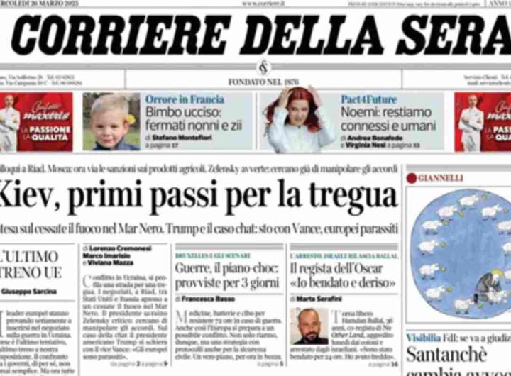 Il Corriere della Sera, la prima pagina di oggi