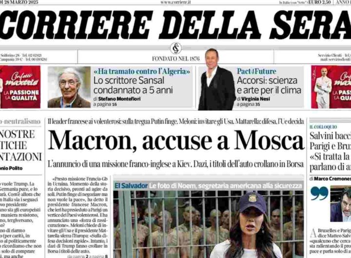 Il Corriere della Sera, la prima pagina di oggi