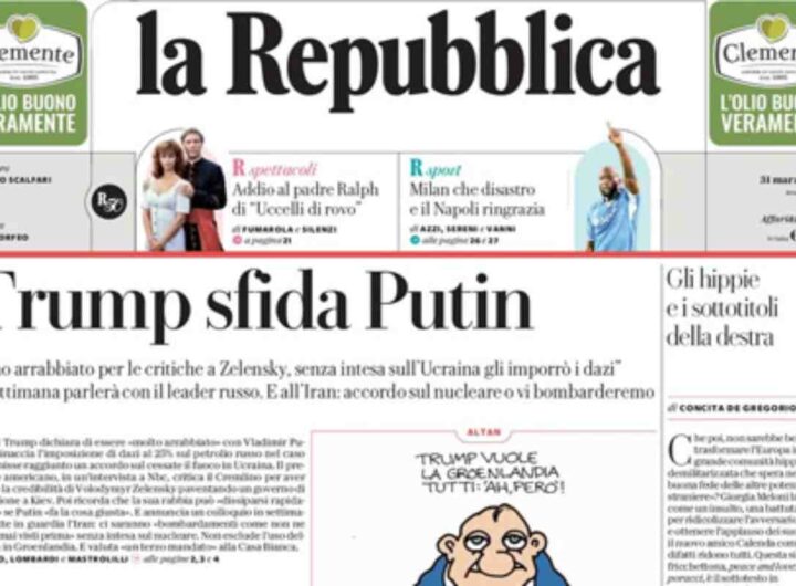 Repubblica, la prima pagina di oggi
