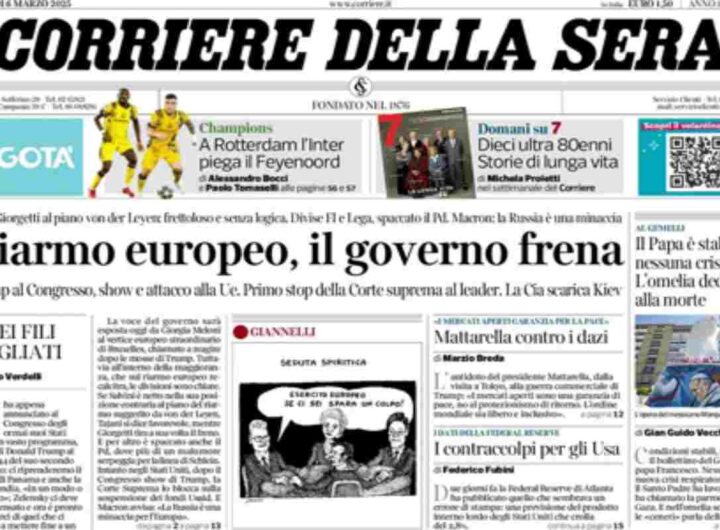 Il Corriere della Sera, la prima pagina di oggi