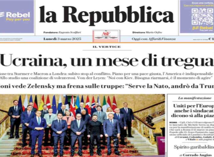 La prima pagina di oggi di Repubblica