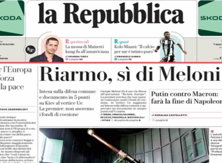 Repubblica, la prima pagina di oggi