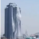 cascata d'acqua dalle piscine per il terremoto