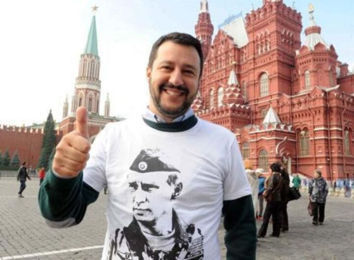 Le elezioni regionali e Fico mandano in fibrillazione la politica per un gozzo di 10 metri, nella foto matteo salvini con la t-shirt pro-Putin