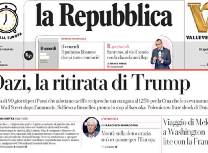 Repubblica, la prima pagina di oggi