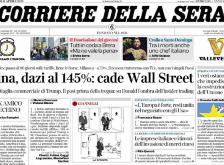 Il Corriere della Sera, la prima pagina di oggi