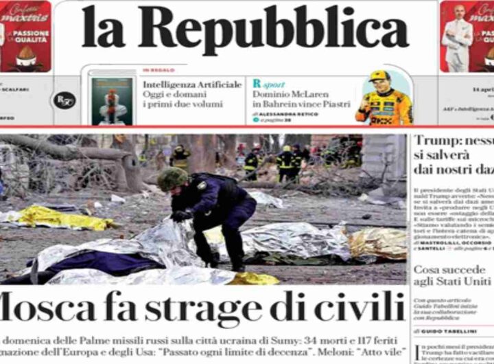 Repubblica, la prima pagina di oggi