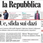 Repubblica, la prima pagina di oggi