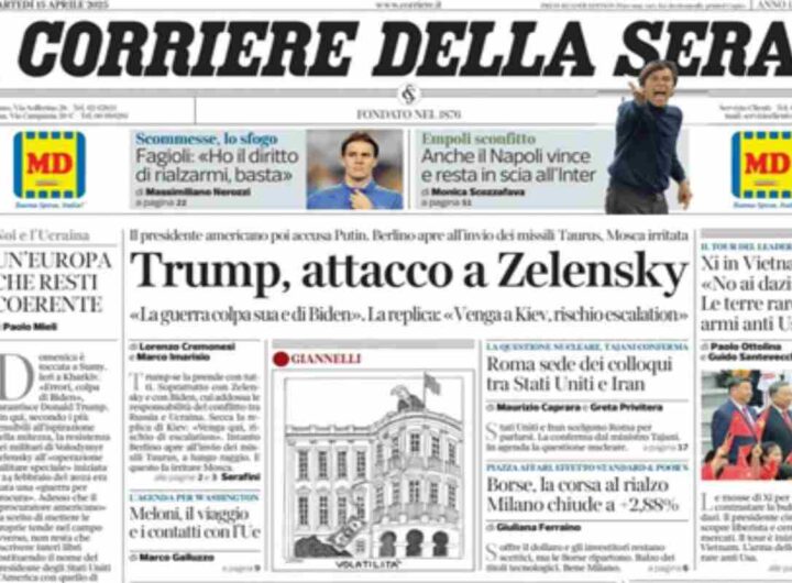 Il Corriere della Sera, la prima pagina di oggi