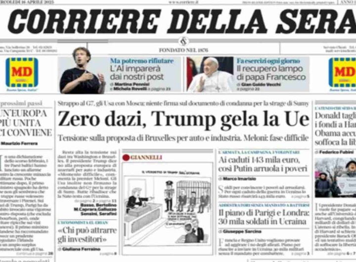 Il Corriere della Sera, la prima pagina di oggi