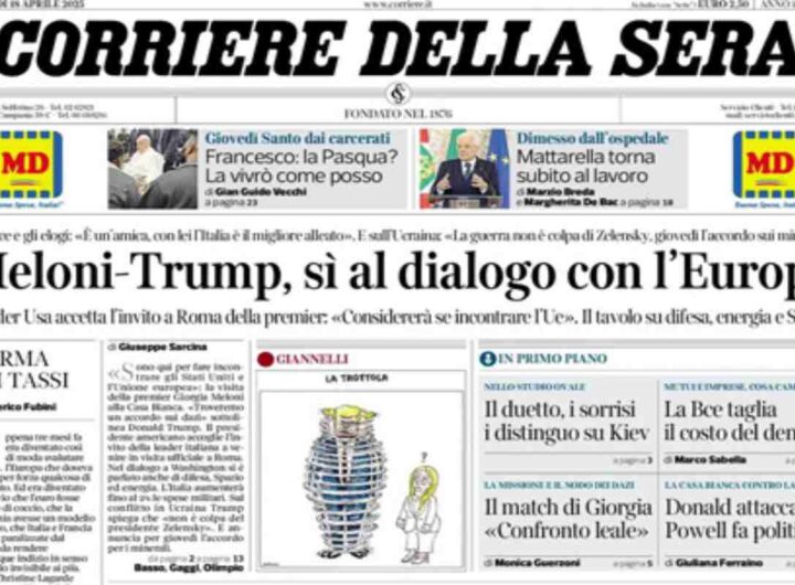 Il Corriere della Sera, la prima pagina di oggi