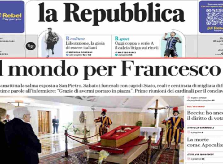 Repubblica, la prima pagina di oggi