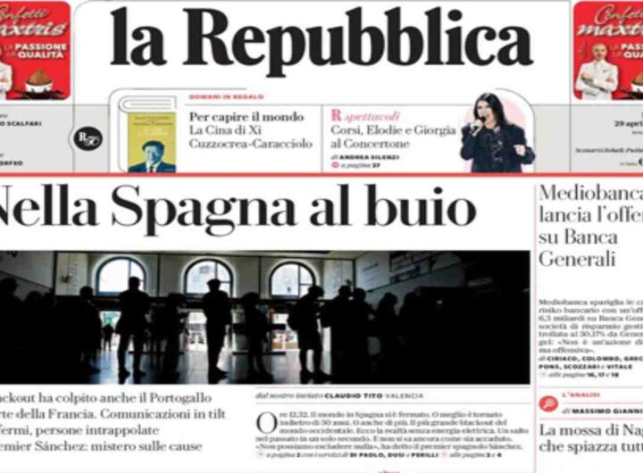Repubblica, la prima pagina di oggi
