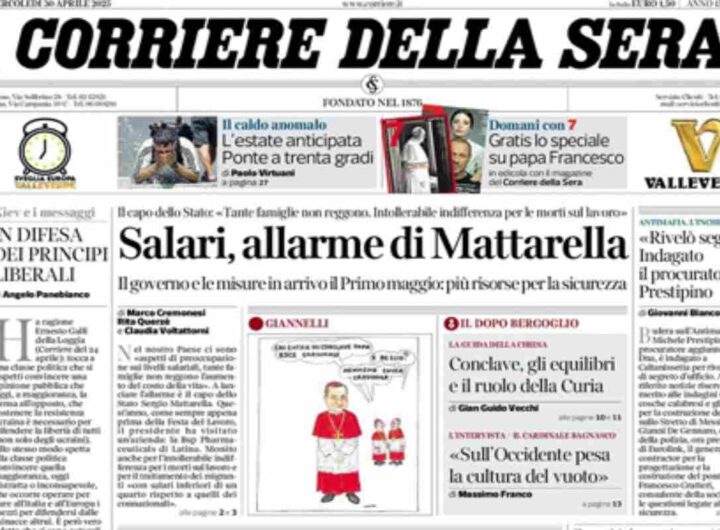 Il Corriere della Sera, la prima pagina di oggi