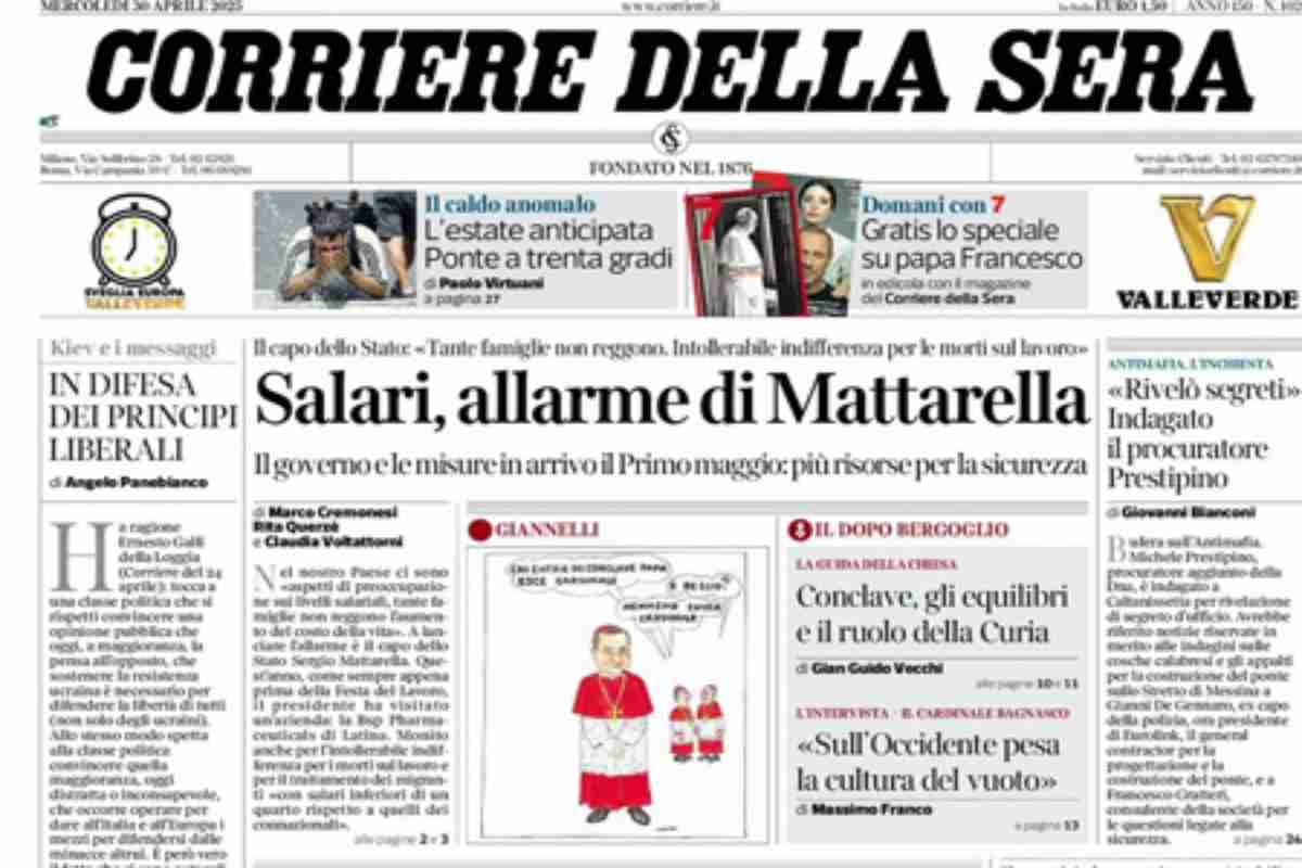 L’EDICOLA, Il Corriere: “Salari, allarme di Mattarella”. Repubblica: “Stipendi troppo bassi”. La Verità: “L’energia verde ci lascia al buio”