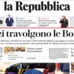 Repubblica, la prima pagina di oggi