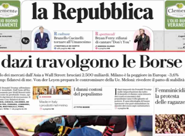 Repubblica, la prima pagina di oggi