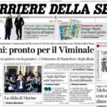 Il Corriere della Sera, la prii a pagina di oggi