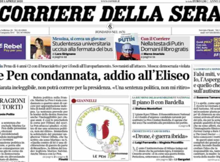 Il Corriere della Sera, la prima pagina di oggi
