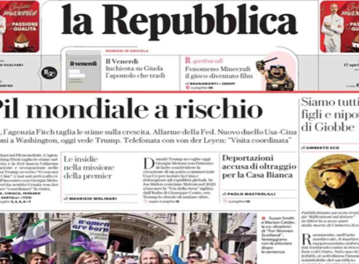 Repubblica, la prima pagina di oggi