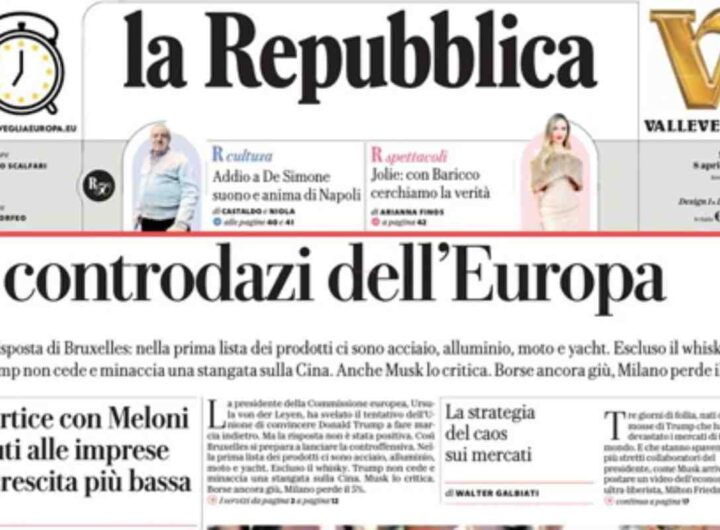 Repubblica, la prima pagina di oggi