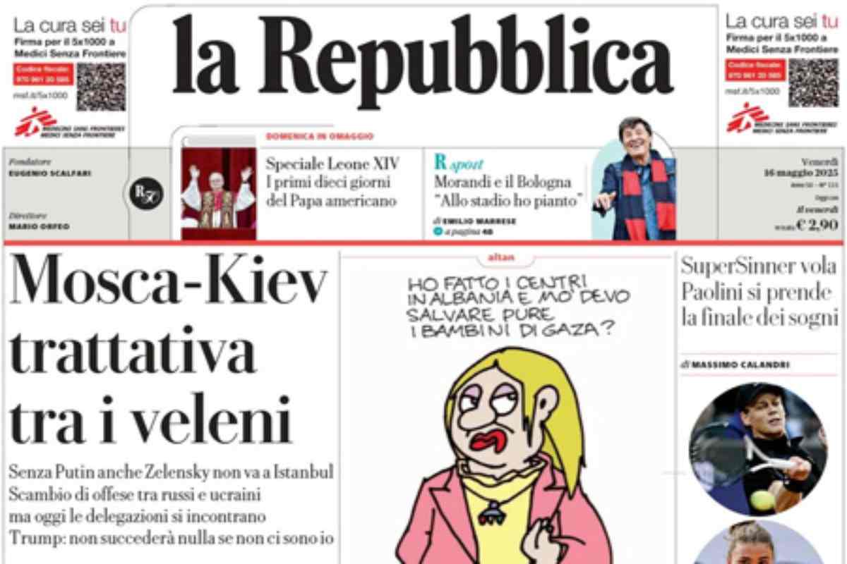 L’EDICOLA, Repubblica: “Mosca-Kiev, trattativa tra i veleni”. La Stampa: “Ucraina, la beffa di Istanbul”. La Verità: “Regaliamo soldi anche alla Jolie e a Polanski”