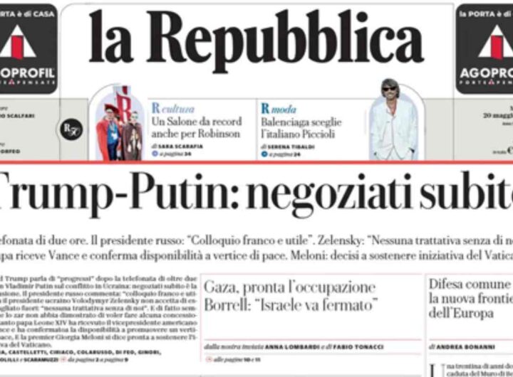 Repubblica, la prima pagina di oggi