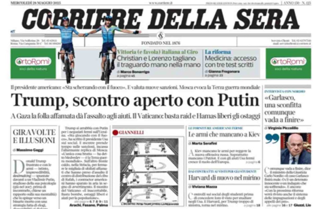Il Corriere della Sera, la prima pagina di oggi