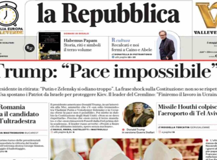 Repubblica, la prima pagina di oggi